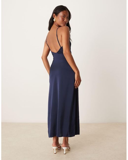 Vila Blue Satin Cowl Neck Cami Maxi Dress