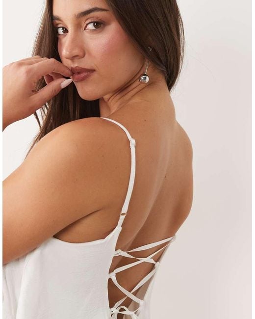 Fashionkilla Natural Exclusive Lace Trim Ruffle Tiered Lace Up Back Detail Mini Dress