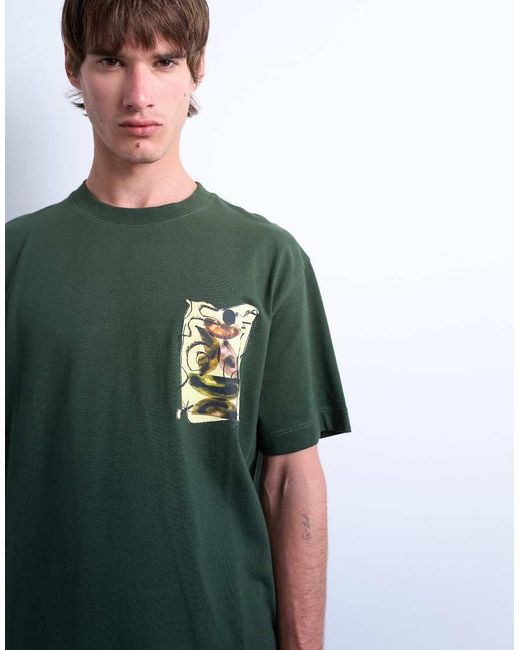 Topman Green Relaxed Fit T-shirt With Front And Back Watercolor Shapes Prints for men