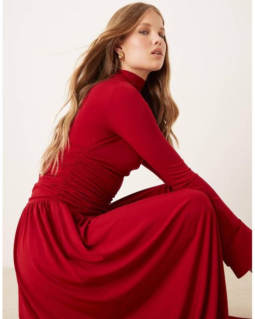 Pretty Lavish Red Ruched Jersey Maxi Dress