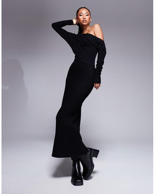 Vestito Nero Soffice Extra Largo Con Spalle Scivolate E Gonna Al Polpaccio di ASOS in Black