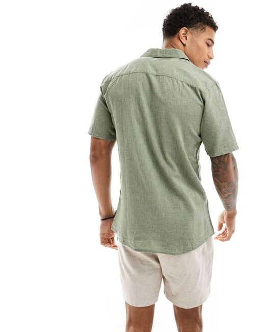 Only & Sons Green Linen Mix Revere Collar Shirt for men