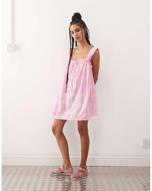 Collusion Pink Check Swing Beach Dress