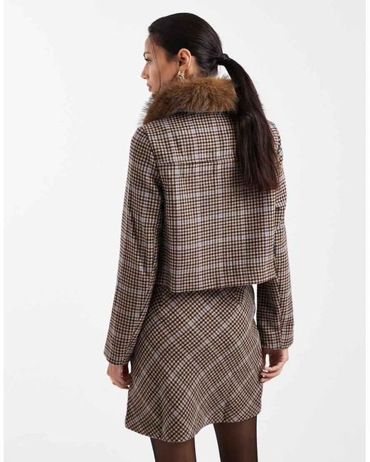 New Look Brown Co-ord Check Boxy Cropped Jacket