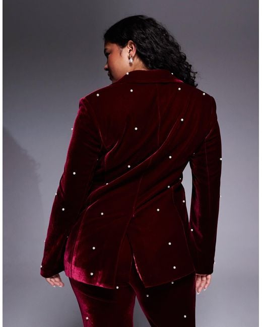 ASOS Red Curve Pearl Embellished Velvet Blazer