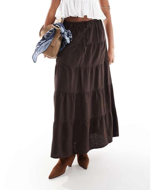 Cotton On White Haven Tiered Linen Blend Maxi Skirt
