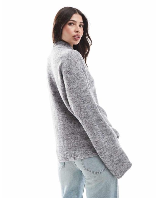 ONLY Gray High Neck Fluffy Slouchy Sweatshirt