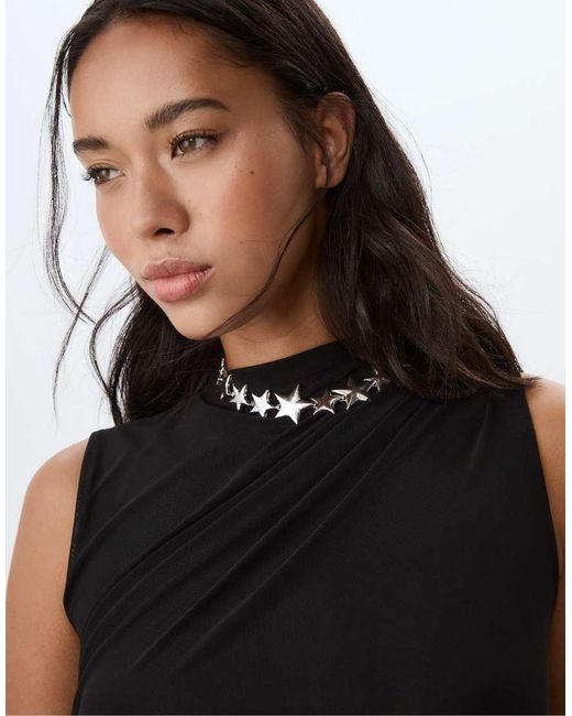 Stradivarius Black Gathered Tulle T-shirt