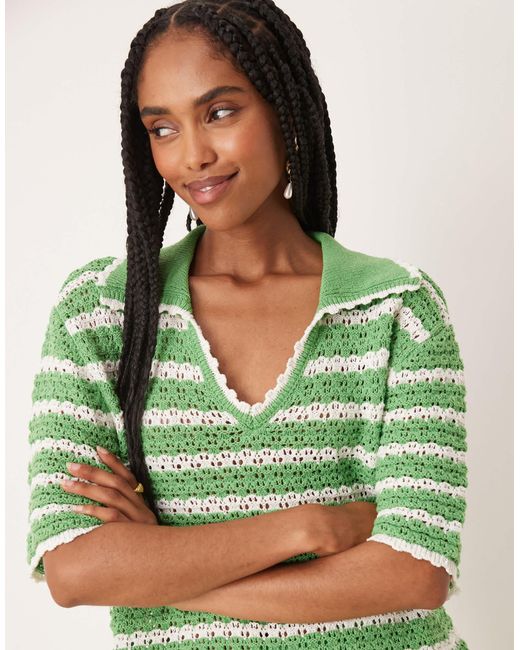 ASOS Green – kurzärmliges polohemd aus strick mit streifenmuster, kombiteil