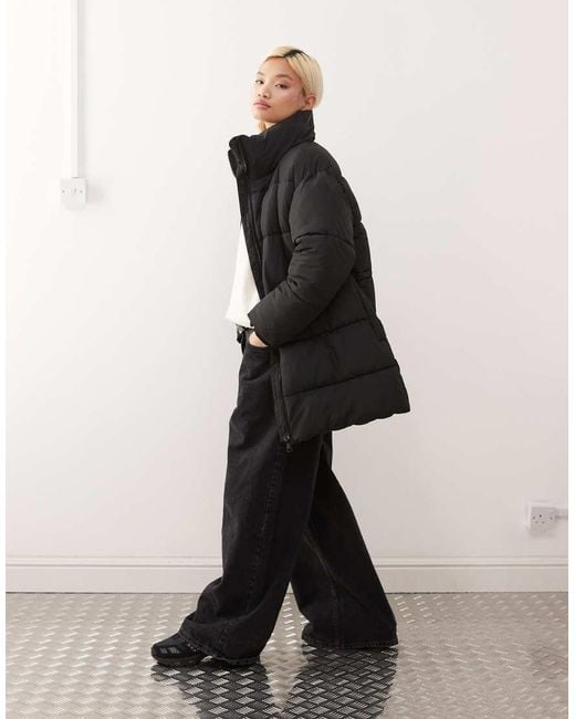 Monki White Cinched Drawstring Waist Puffer Jacket