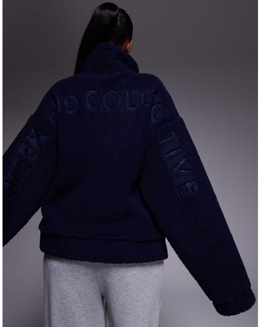 ASOS Blue Weekend Collective Borg Zip Up Fleece With Burnout Graphic