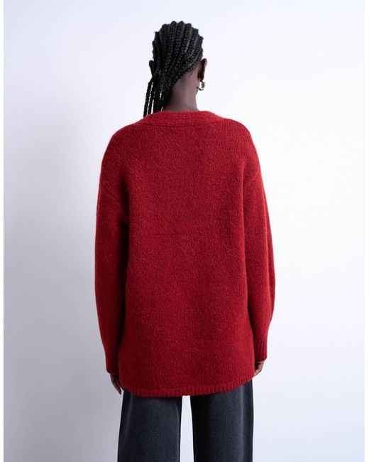 TOPSHOP Red Knit Longline Easy Cardigan