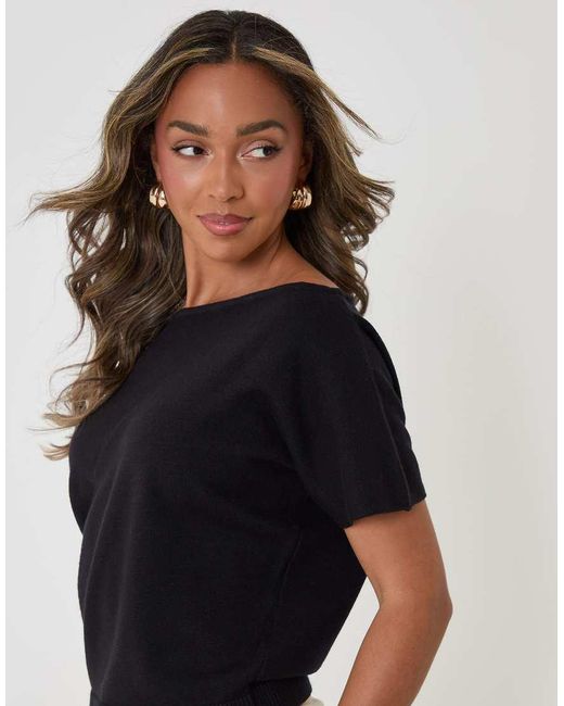 Threadbare Black Short Sleeve Slash Neck Jumper