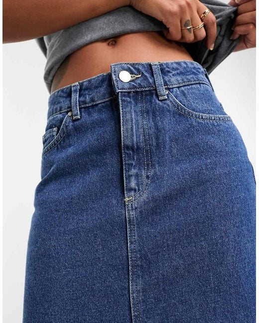 ONLY Blue Denim Midi Skirt With Front Split