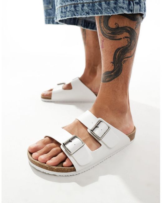 Sandali bianchi con fascette doppie di ASOS in Natural da Uomo