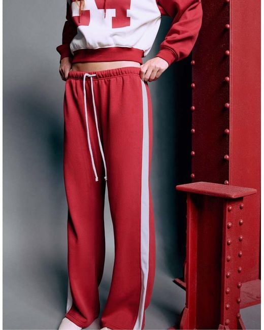 Stradivarius Red Straight-leg Side-stripe joggers