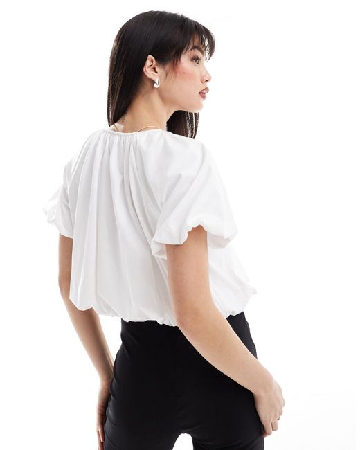 ASOS White Puffball Ruched Short Sleeve Top