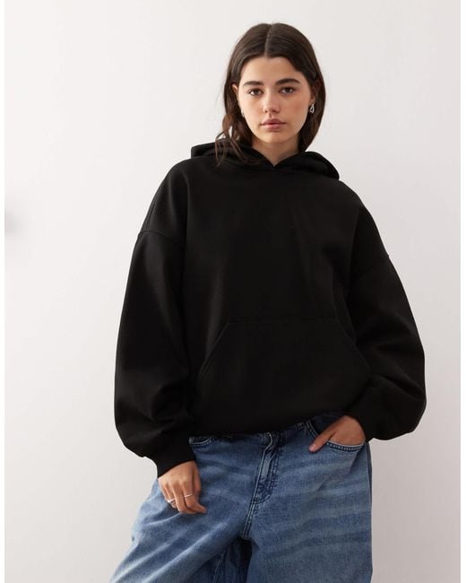 Weekday Black Oversized Heavyweight Jersey Hoodie