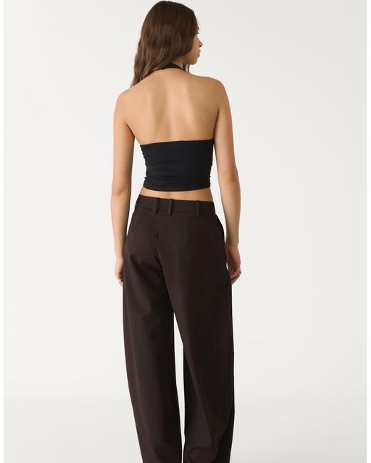 Stradivarius Black Tailored Wide Leg Trousers With Seam Detail