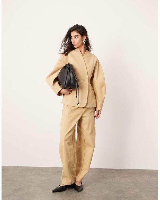 ASOS Natural Twill Jacket With Ovoid Sleeve And Cinched Waist Co-ord