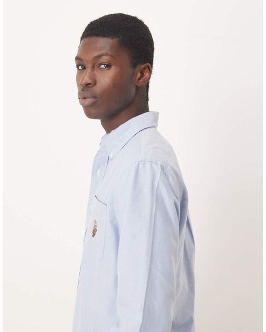 Camicia Oxford Azzurra Con Logo Bear Heritage Vestibilità Custom Fit di Polo Ralph Lauren in Blue da Uomo