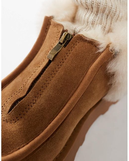 South Beach Gray Real Sheepskin Zip Up Ankle Boot