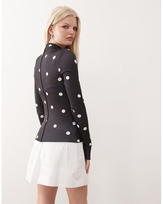 Monki Black Long Sleeve Sheer T-shirt With Front Seam Detail