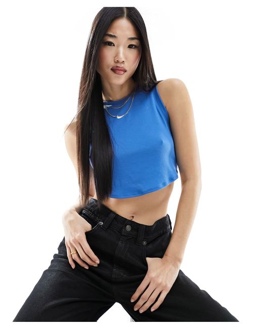 Nike Blue Essential Ribbed Cropped Tank Top