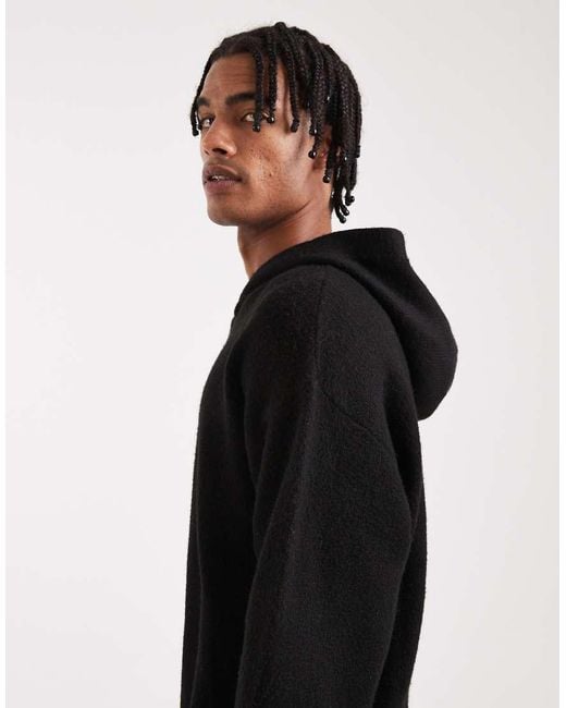 Jack & Jones Black Fluffy Knitted Hoodie for men