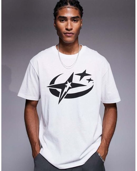 ADPT Blue Oversized T-shirt With Star Front Graphic for men
