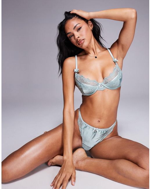Boux Avenue Gray Clover Embroidered Satin Cup Trim Balconette
