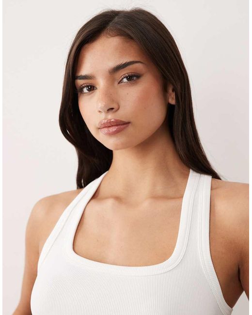 4505 Blue Seamless Rib Scoop Neck Cropped Vest With Racer Back