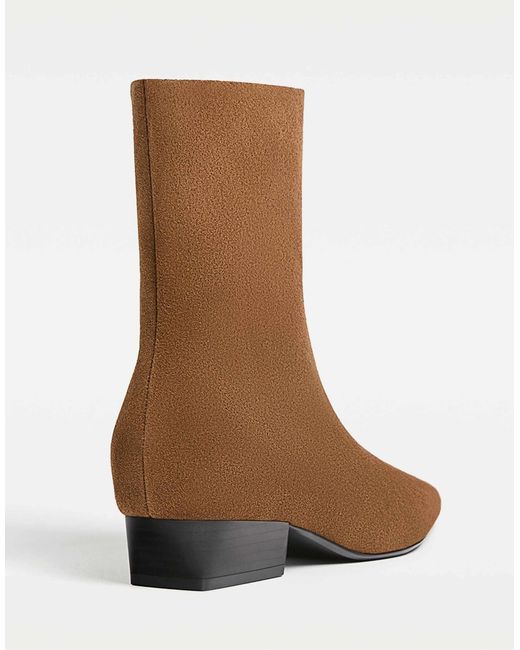 Bottines plates en cuir - marron Stradivarius en coloris Brown