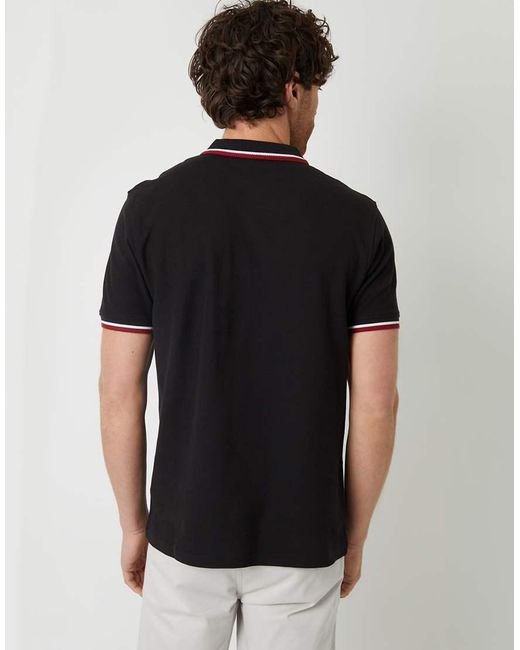 Threadbare Black Herringbone Tipping Cotton Pique Polo Shirt for men