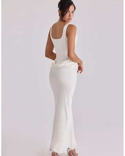 House Of Cb White Kira Ivory Satin Gathered Maxi Dress