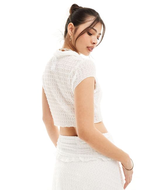 Something New White X Cenit Nadir Cap Sleeved Textured Shirt Co-ord With Hem