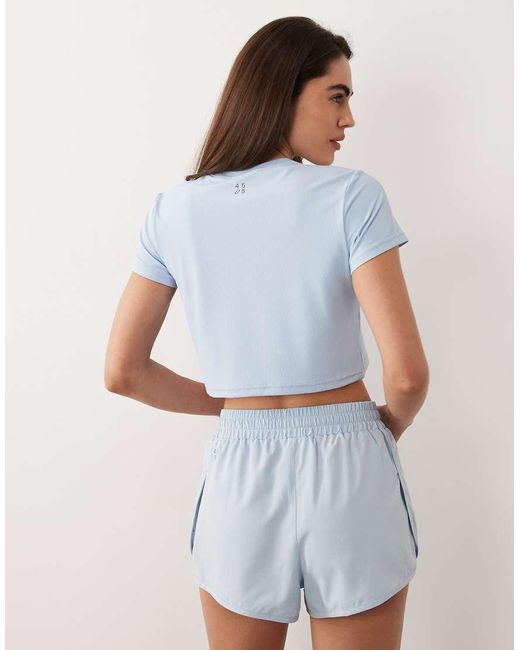 4505 Blue Engineered Performance Waffle Cropped Running T-shirt With Quick-dry Finish