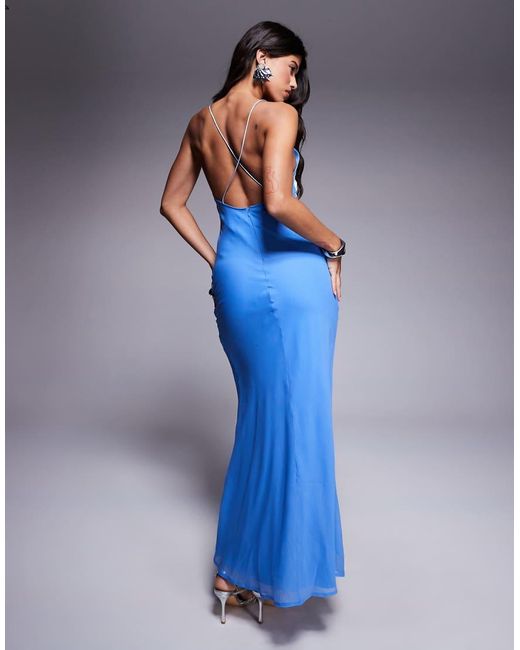 ASOS Blue Cami Maxi Dress With Satin Bust And Buckle Detail