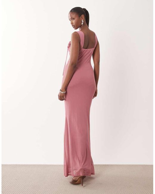 ASOS Pink Square Neck Cowl Maxi Dress With Tie Neck Detail