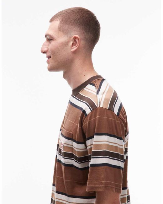 Levi's Brown Workwear Capsule Label Logo Pocket Relaxed Stripe T-Shirt for men