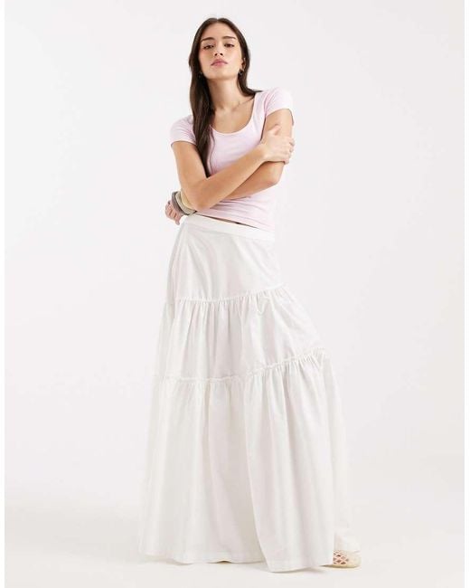 ASOS White Asymmetric Tiered Boho Maxi Skirt