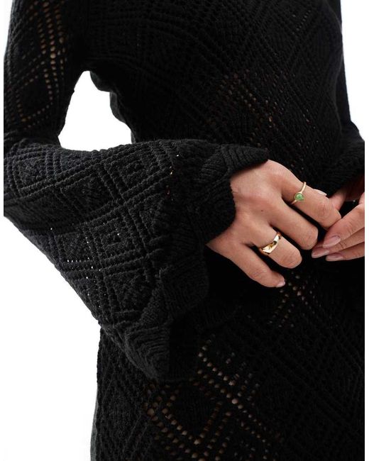 Miss Selfridge Black Wide Sleeve Scallop Hem Knitted Beach Dress