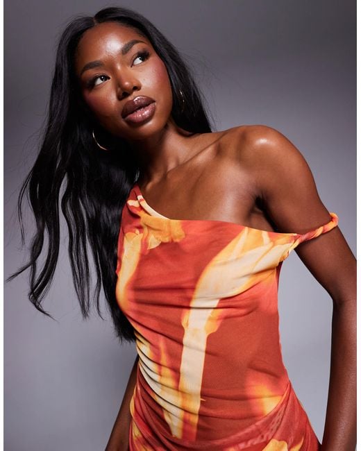 ASOS Multicolor Mesh Twisted Shoulder Mini Dress With Softline Skirt