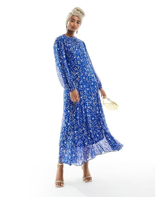 Vestito Lungo A Maniche Lunghe Blu Cobalto Metallizzato di Never Fully Dressed in Blu Lyst
