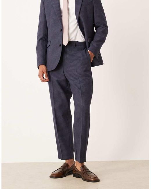 ASOS Blue Tapered Suit Trousers With Wool Pinstripe for men