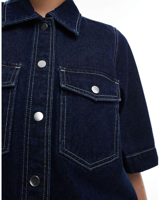 Vero Moda Blue Oversized Button Front Short Sleeve Denim Dress