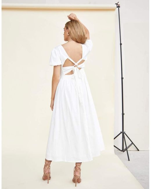 Glamorous Natural Lace Up Back Midi Dress