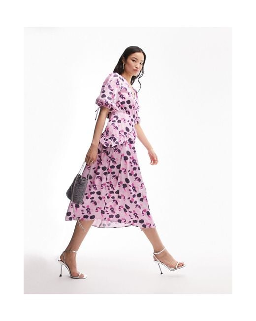 Robe portefeuille mi-longue élégante à fleurs TOPSHOP en coloris Rouge |  Lyst