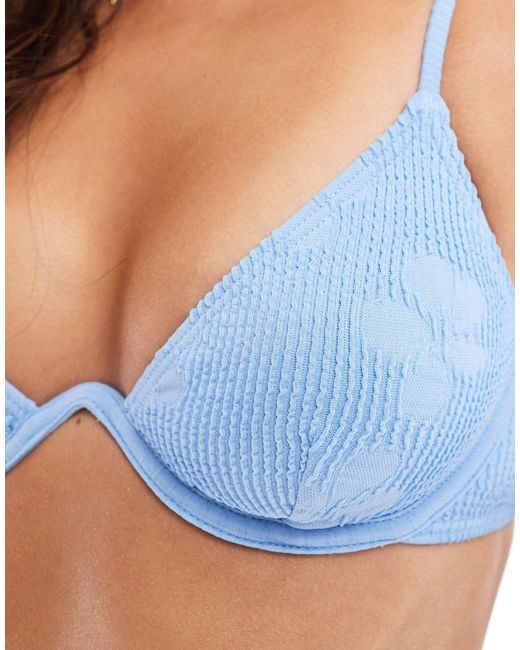 South Beach Blue Jacquard Crinkle Underwire Bikini Top