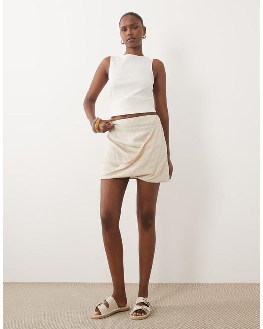 ASOS Natural Linen Mini Skirt With Hem Twist